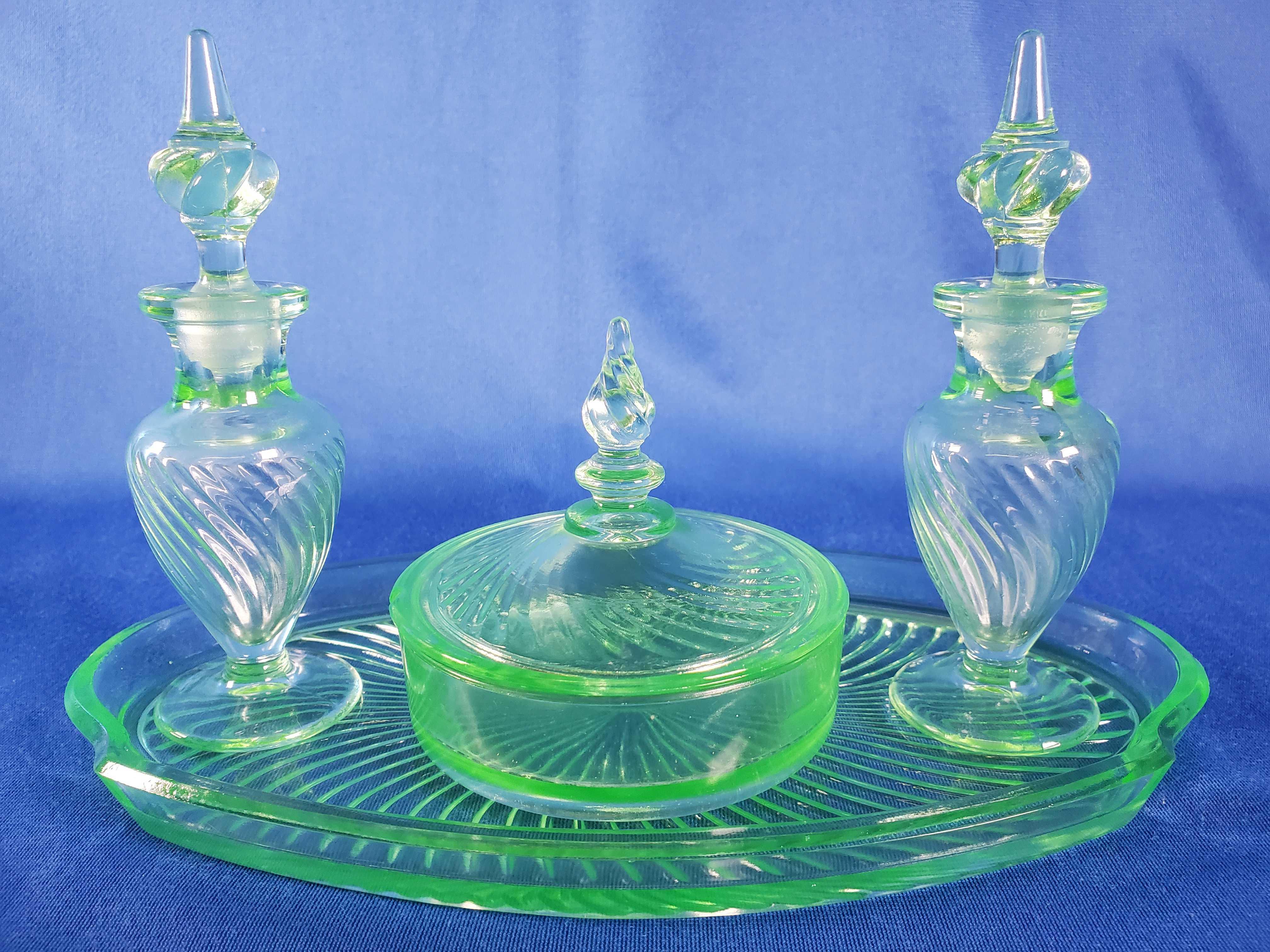 Vintage Vaseline Glass Vanity Set (LPO) | Proxibid