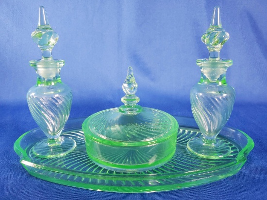 Vintage Vaseline Glass Vanity Set (LPO)