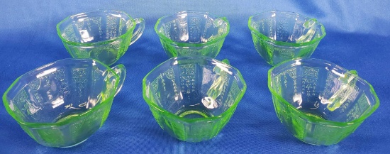 (6) Vintage Vaseline Glass Cups (LPO)