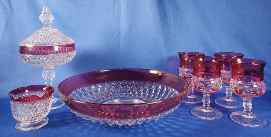 Indiana Glass Diamond Point Ruby Candy Dish w/Lid, Goblets, Bowl & More (LPO)