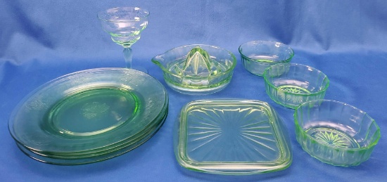 (10) Pcs. Vintage Vaseline Glass (LPO)