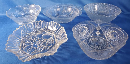 Vintage Federal Glass Pioneer Embossed Fruit Pattern Serving Bowl & More (LPO)