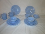 12 Piece Vintage Jeanette Delphite Blue Cherry Blossom Child's Tea Set