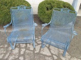 Pair Vintage Woodard Briarwood Wrought Iron High Back Spring Lounge Chairs