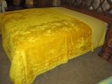 Vintage Gold Velvet Fringed Bedspread