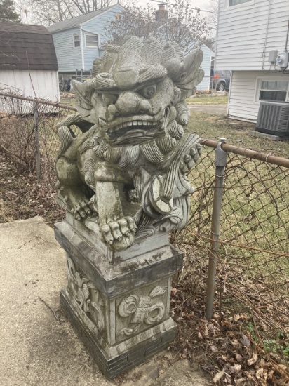 Pair of Antique 5' Cement Foo Dog Statues