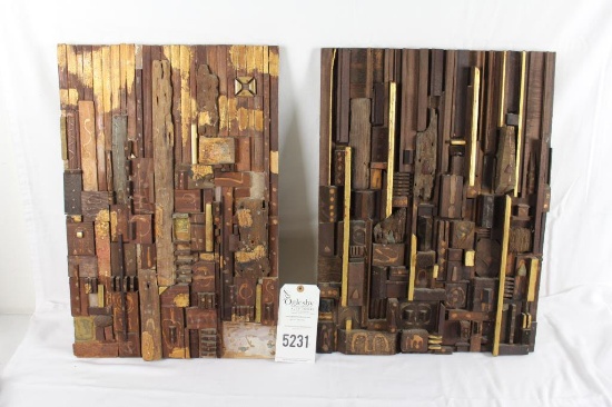 (2) pieces of hanging art, wood collage