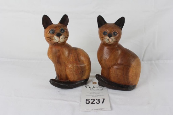 Pair of Carved wooden Cats