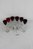 Antique Ruby Glass & Mixed Stemware, as pictured.