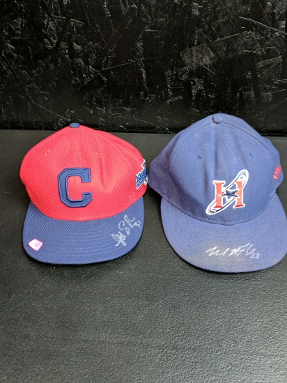 Cleveland Indians used hat signed Danny Salazer MLB hologram Minor league hat signed Michael Brantle