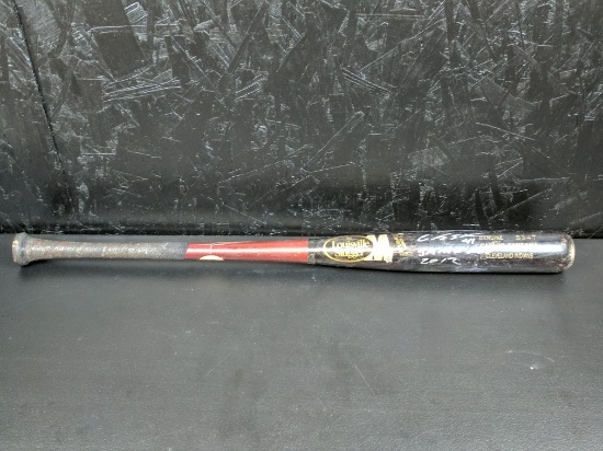 Carlos Santana game used bat signed silver sharpie with inscription GPS Hollogram cert