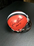 Jim Brown signed Cleveland Brown mini helmet black sharpie with inscription JSA cert and holder