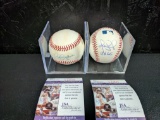Omar Vizquel and Robbie Alomar signed MLB baseballs, both blue ink, Vizquel stats, Alomar sweet spot