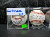 Signed baseballs: Lew Burdette blue ink sweet spot stats JSA cert, Walt Dropo blue ink sweet spot st