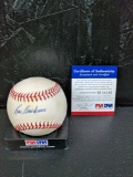 Lou Boudreau signed MLB ball blue ink sweet spot PSA DNA cert