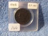 1845 LARGE CENT XF