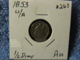 1853 W/ARROWS SEATED HALF DIME AU