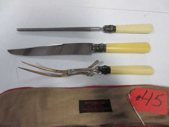 Winchester 3 PCS. CARVING SET # 7061 WITH SILVER ON HANDLE SLIGHT DAMAGE ON SHARPNING STEEL HANDLE