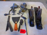 KEEN KUTTER CLEAN UP LOT 8PCS. INC. PLANES GRINDERS PIPE WRENCH SQUARE ETC.