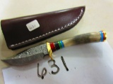 CUSTOM HAND FORGED DAMASCUS KNIFE STAG HANDLE WOW WHAT A BEAUTY GREAT PIECE