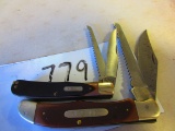 2-SCHRADE OLD TIMER 2 BLADE KNIVES #970T&2250T W/DINGS IN HANDLE