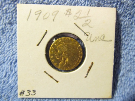 1909 $2.50 INDIAN HEAD GOLD PIECE UNC