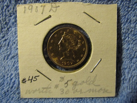 1907D $5. LIBERTY HEAD GOLD PIECE BU