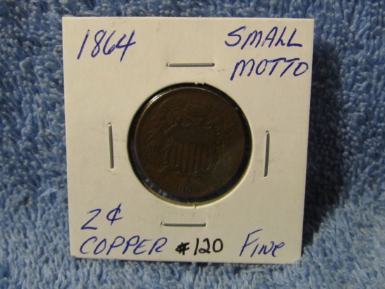1864 2-CENT COPPER "SMALL MOTTO" F