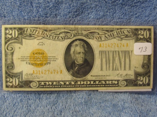 1928 $20. GOLD CERTIFICATE AU+