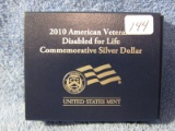 2010 AMERICAN VETERANS DISABLED FOR LIFE UNC SILVER DOLLAR