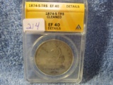 1874S TRADE DOLLAR ANACS EF40-DETAILS CLEANED
