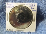 2000 CANADIAN SILVER MAPLE LEAF BU