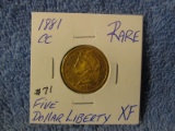 1881CC $5. LIBERTY XF RARE