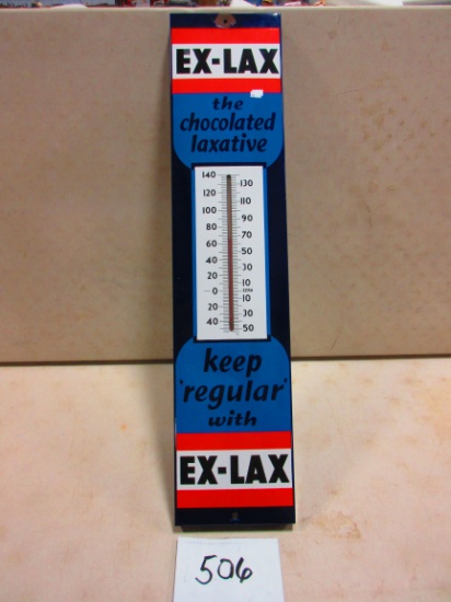 PORCELAIN EX-LAX THERMOMETER 8"X36" (1 CHIP AT TOP) VERY NICE