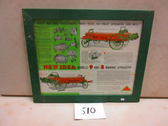 NEW IDEA MANURE SPREADER PAPER ADV. IN FRAME 20''X25'' GOOD GRAPICS