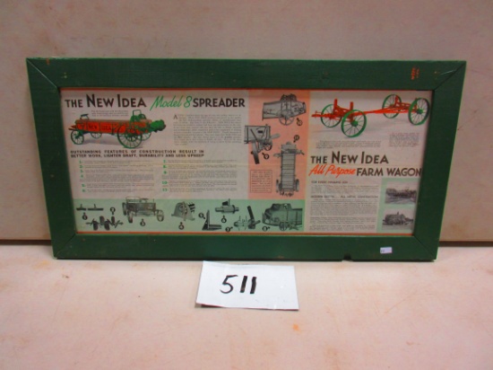 NEW IDEA MODEL 8 MANURE SPREADER PAPER ADV. IN FRAME 14''X28''