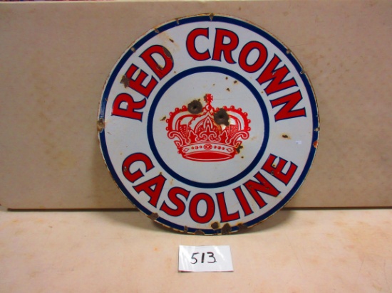 RED CROWN GASOLINE SIGN D.S.P. 30'' ROUND GREAT COLORS ROUGH