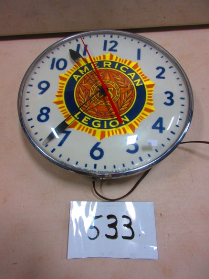 AMERICAN LEGION LIGHTED CLOCK 15''RD. PAM CLOCK CO.