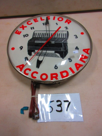 EXCELSIOR ACCORDIANA LIGHTED CLOCK 15'' RD. NICE PIECE