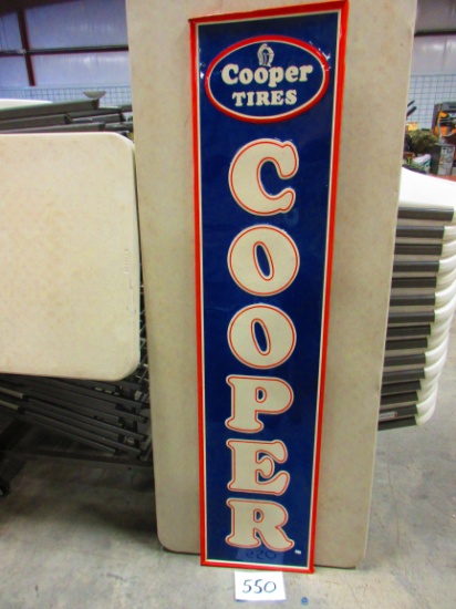 COOPER TIRES SIGN S.S.T. SELF FRAMED EMBOSSED 16''X69'' GREAT COND. NICE COLORS WOW