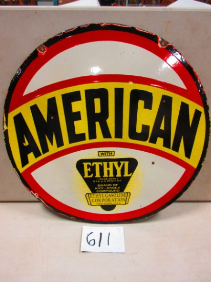 AMERICAN ETHYL SIGN D.S.P. POPULAR 30'' ROUND SIZE NICE COLORS  AGE UNKNOWN