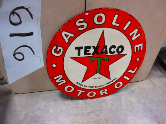 TEXACO GASOLINE & MOTOR OIL SIGN D.S.P. 36'' ROUND GREAT COLOR NICE AGE UNKNOWN