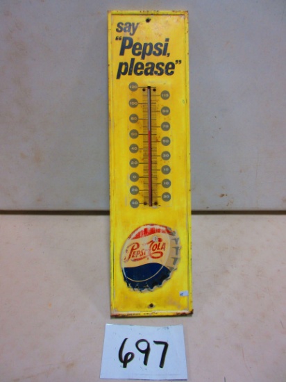 PEPSI COLA THERMOMETER 7''X27'' MARKED A.A.W. M-165 FADED