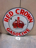 RED CROWN GASOLINE SIGN D.S.P. 42'' ROUND GREAT COLORS GOOD PIECE WITH A FEW SPOTS