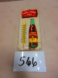 SMALL ROYAL CROWN COLA THERMOMETER WITH EMBOSSED BOTTLE NO MERCURY 6''X14''