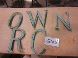 5 VINTAGE BRASS LETTERS O.W.N.R.C. 12