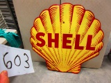 SHELL TIGER STRIPE SIGN D.S.P. 47''X47'' 1 SIDE A FEW ROUGH SPOTS OTHER SIDE TAR SPOTS THAT COULD BE