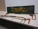 BEAR WHEEL ALIGNER & TEMPLET 131/2'' X 57'' VERY HEAVY METAL  SIGN WITH 3 TOOLS TO GO WITH IT