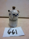 I LITER PORCELAIN  PETROLEUM  POUR  CAN WITH WOOD HANDLE WOW VERY RARE EARLY PIECE AWSOME