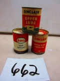 SINCLAIR WATER PUMP LUBE, & UPPER LUBE ESSO CUP GREASE 3 CANS ALL WITH CONTENT